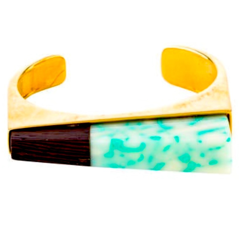 Gold-tone Stella McCartney cuff featuring wood and resin accents.
